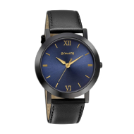 SONATA Beyond Gold Blue Dial Leather Strap - Gents