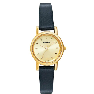 SONATA Champagne Dial Black Leather Strap - Ladies