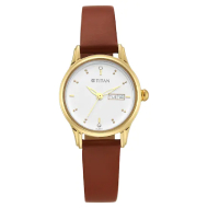 TITAN  Lagan White Dial Leather Strap  - Ladies