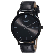 SONATA  Sleek Black Dial Leather Strap - Gents