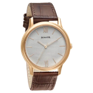 SONATA  Beyond Gold Silver white Dial Leather Strap  - Gents