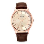 TITAN Rose Gold Dial Leather Strap - Gents