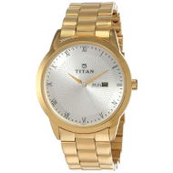 Titan Silver Dial Golden Stainless Steel Strap - Gents