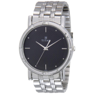 TITAN Black Dial Silver Stainless Steel Strap - Gents