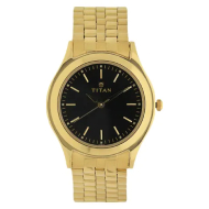 TITAN Black Dial Yellow Stainless Steel Strap - Gents