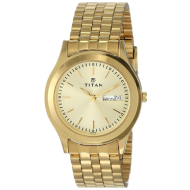 TITAN Champagne Dial Yellow Stainless Steel Strap - Gents