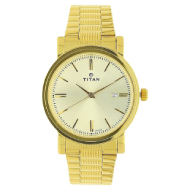 Titan Champagne Dial Golden Stainless Steel Strap Watch - Gents