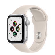 Apple Watch SE (2020) GPS, 40MM Silver Aluminium Case with White Sport Band - Regular