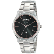 TITAN Workwear Watch with Black Dial & Stainless Steel Strap - Gents