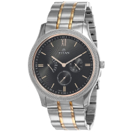 TITAN Retrograde Black Dial Stainless Steel Strap - Gents