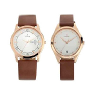 TITAN Bandhan Silver White Dial Leather Pair