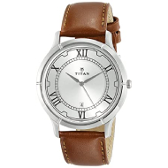 TITAN Silver Dial Brown Leather Strap  - Gents