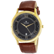 TITAN Black Dial Brown Leather Strap  - Gents 