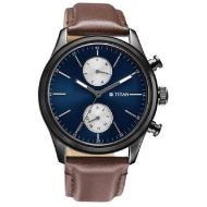 TITAN Workwear Watch with Black Dial & Brown Leather - Gents