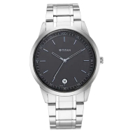 TITAN Workwear Watch with Black Dial & Metal Strap - Gents