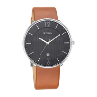 TITAN Workwear Watch with Black Dial & Leather Strap - Gents