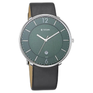 TITAN Workwear Watch with Green Dial & Leather Strap - Gents