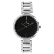 TITAN Black Dial Silver Stainless Steel Strap  - Ladies