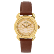 TITAN Beige Dial Brown Leather Strap - Ladies