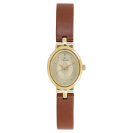 TITAN Champagne Dial Brown Leather Strap - Ladies