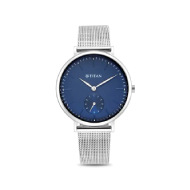 TITAN Slimline Round Blue Dial Silver Metal Strap - Ladies