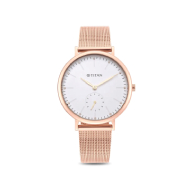 TITAN Slimline White Dial Rose Gold Stainless Steel Strap - Ladies