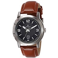 Titan Gents Brown Leather Strap Watch (Black Dial)