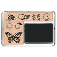 Miniso Wooden Stamps Set With Metal Box (Rainbow Butterfly Series) - 7 Pcs