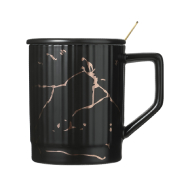 Miniso 380ML Marble Ceramic Mug With Lid and spoon (Black)