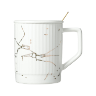 Miniso 380ML Marble Ceramic Mug With Lid and spoon (White)