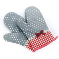 MINISO Polka Dot Oven Glove (Grey and Red)