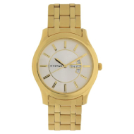 Silver Dial Golden Stainless Steel Strap Watch - Gents With Box