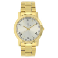 Silver Dial Golden Stainless Steel Strap Watch - Gents With Box