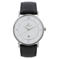 Titan White Dial Black Leather Strap Watch - Gents