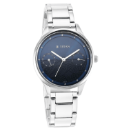 Titan Wander Blue Dial Analog Stainless Steel Strap watch for Women