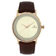 Titan Champagne Dial Brown Leather Strap Watch - Gents