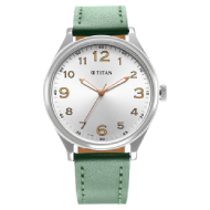 Titan Urban Silver White Dial Leather Strap Watch - Gents