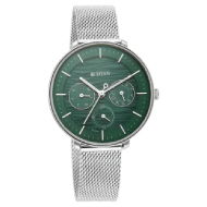 TITAN Workwear Green Dial Silver Stainless Steel Strap Watch - Ladies 