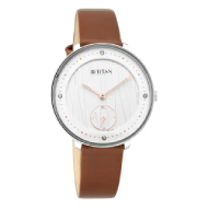 TITAN Quartz Watch Analog Workwear Watch for women with Silver White Dial & Leather Strap
