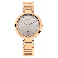 Titan Sparkle Pink Dial Metal Strap Watch - Ladies 