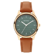 TITAN Workwear Watch with Green Dial & Leather Strap - Ladies 