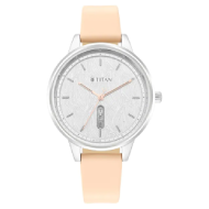 TITAN Workwear Silver Dial Pink Leather Strap Watch - Ladies 