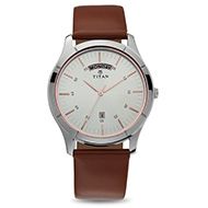 Titan On Trend White Dial Analog with Day and Date Leather Strap watch for Men