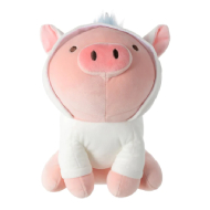 Miniso 10 Inch Sitting Piglet Plush Toy With Hat - Unicorn Hat 