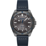 HUGO Visit Men's Quartz Stainless Steel Case and Leather Strap Watch (Blue)