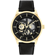Calvin Klein Men Analogue Multifunction Quartz Watch with Black Leather Strap (Black)