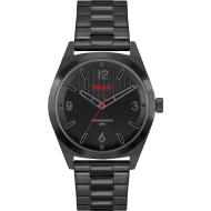 HUGO Men's Quartz Black Ionic Plated and Link Bracelet Watch (Black)