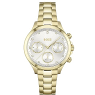 Boss Women's Ionic Thin Gold Plated Stainless Steel Watch (Silver White) 
