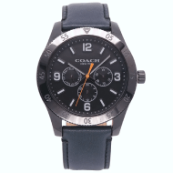 Coach Three-Eye Leather Watch (Black and Gray)