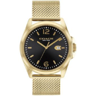 Coach Greyson Gold-Tone IP Mesh Watch with Black Dial (Gold)